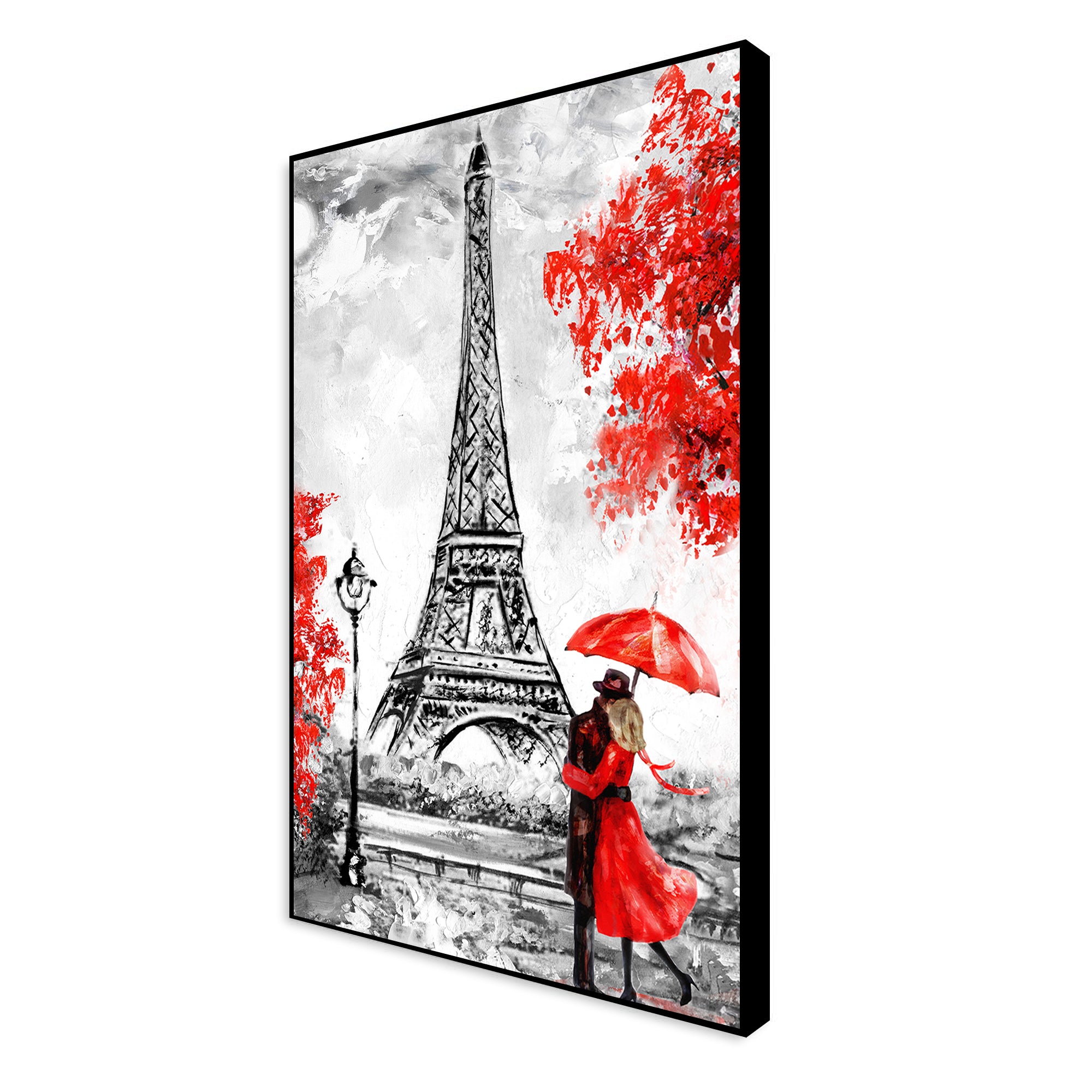 Couple at Eiffel Tower Floating Canvas Wall Painting