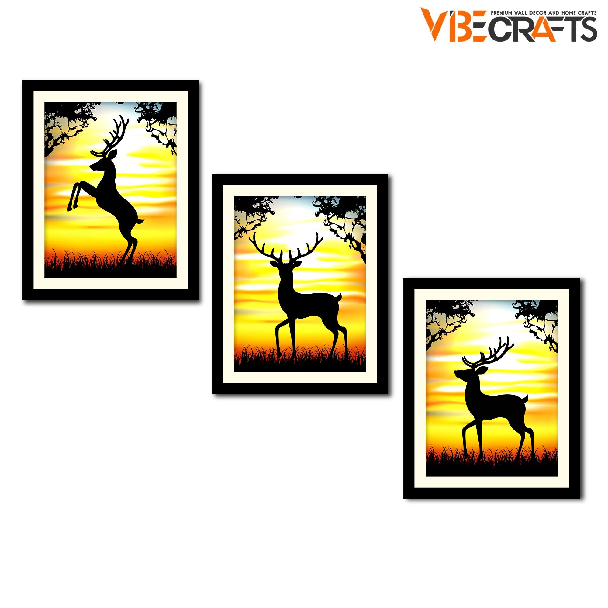 Deer Silhouette Decorative Wall Frames Set of Three