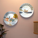 Deer at Lake Ceramic Wall Hanging Plates of Two Pieces
