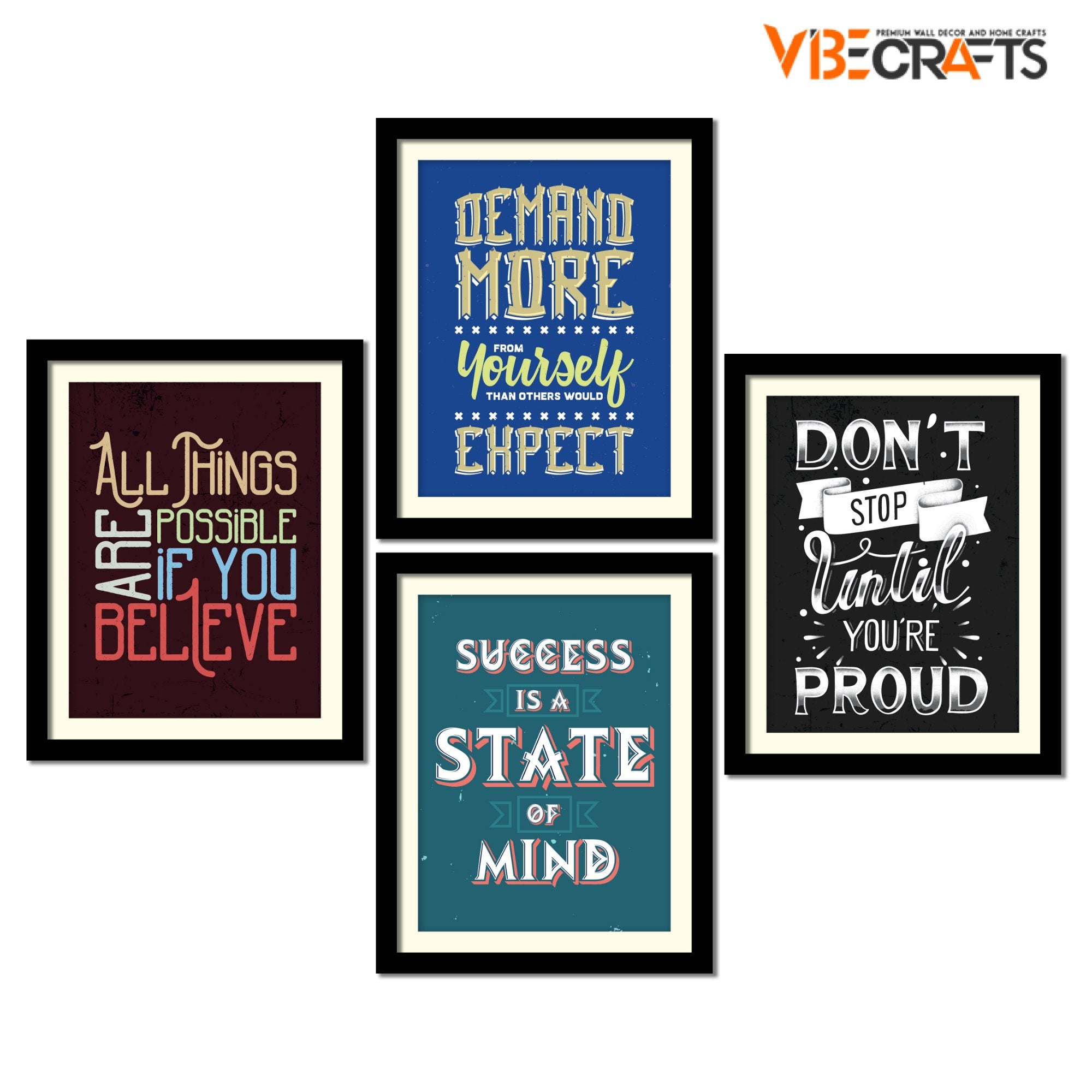 Demand More Motivational Quotes Premium Wall Frame Set of Four