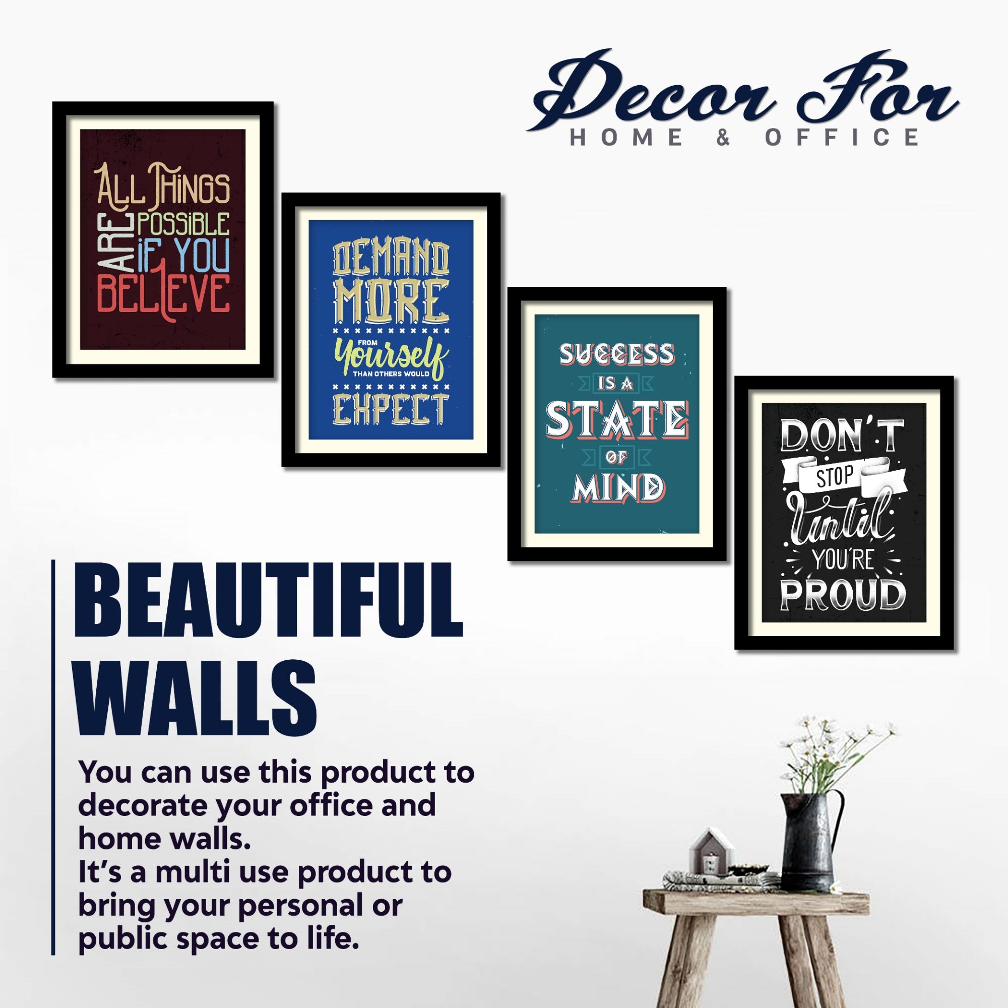 Demand More Motivational Quotes Premium Wall Frame Set of Four