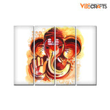 Deva Shree Ganesha Head Abstract Art Canvas Wall Painting Set of Four