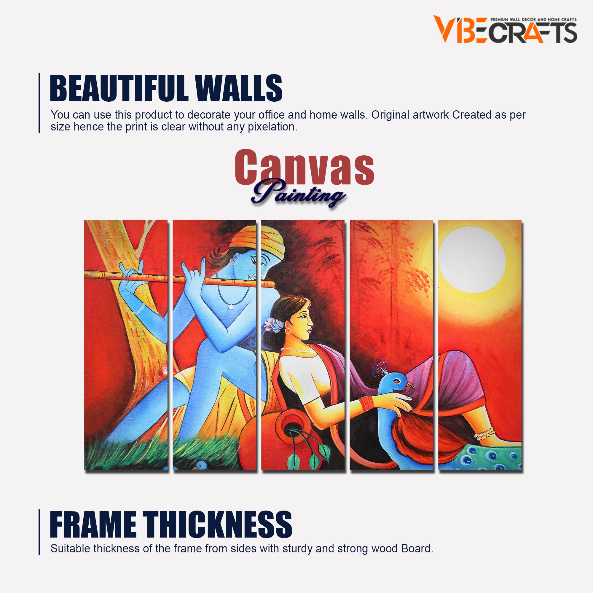 Divine Radha Krishna Canvas Wall Painting Set of Five