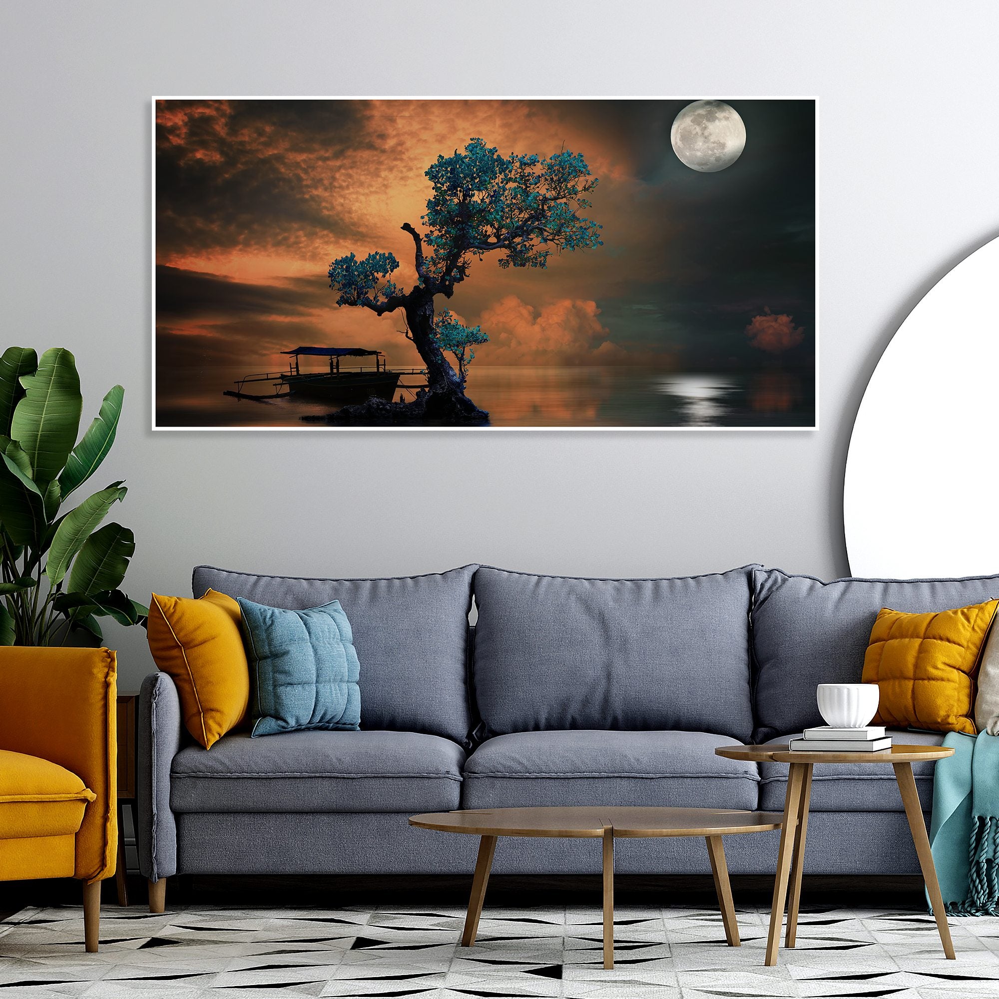 Mid Moon Light Floating Frame Wall Painting
