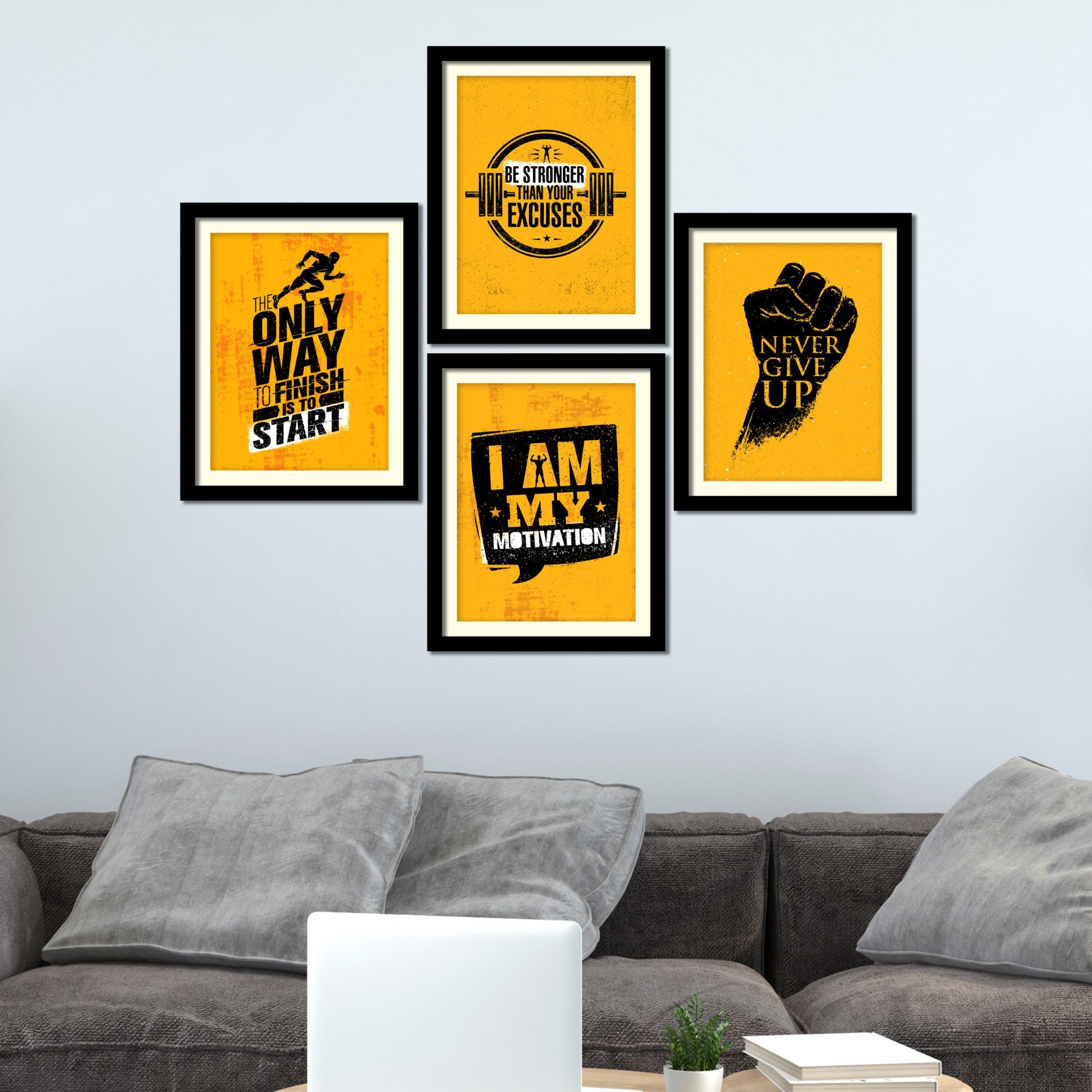 Fitness Motivation Quotes Premium Wall Frame Set of Four