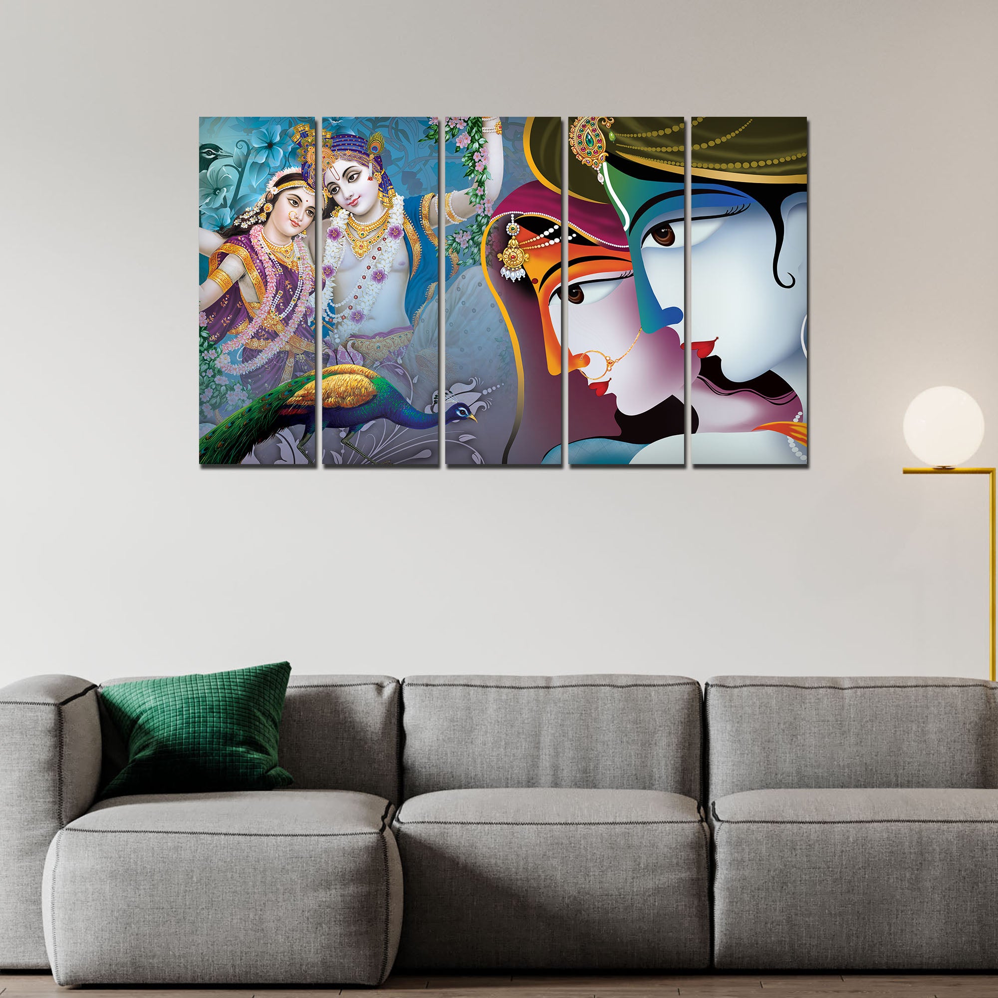 Five Pieces Canvas Lord Radha Krishna Wall Painting