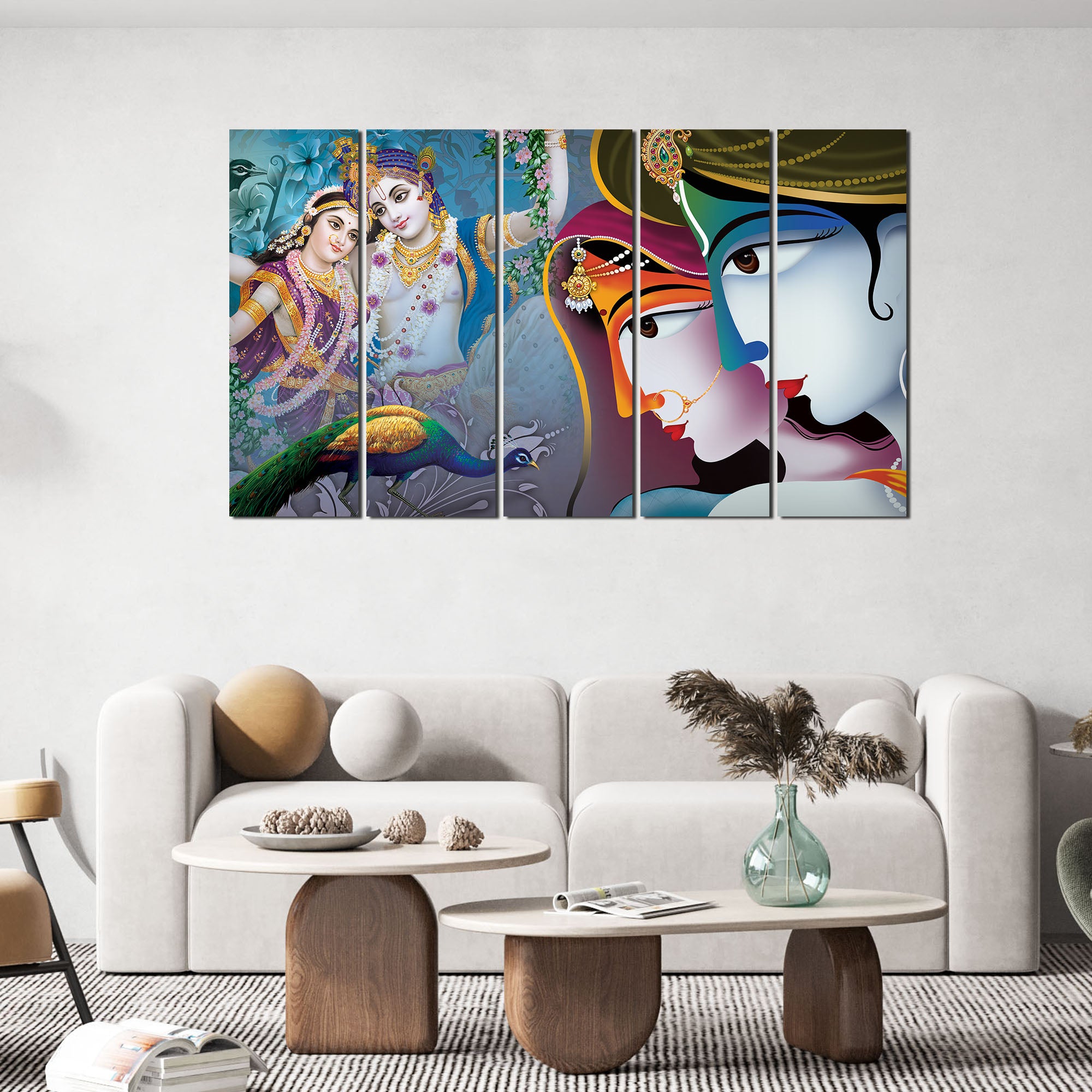 Five Pieces Canvas Lord Radha Krishna Wall Painting