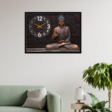 Floating Frame Lord Gautam Buddha Wall Painting with Clock