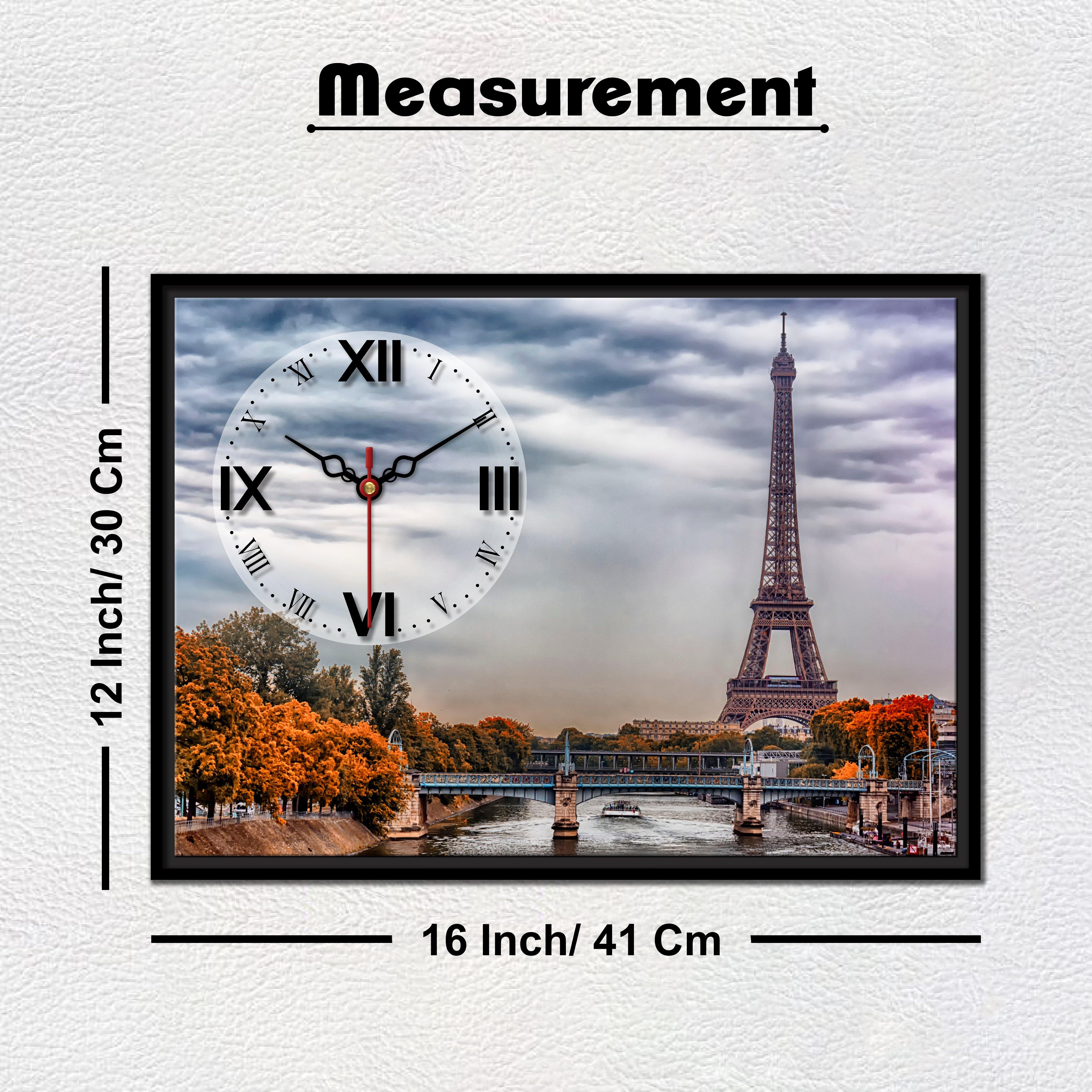 Floating Frame Paris Eiffel Tower Wall Painting with Clock