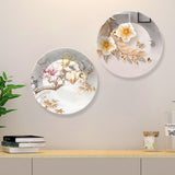 Floral Art Ceramic Wall Hanging Plates of Two Pieces