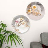 Floral Art Ceramic Wall Hanging Plates of Two Pieces
