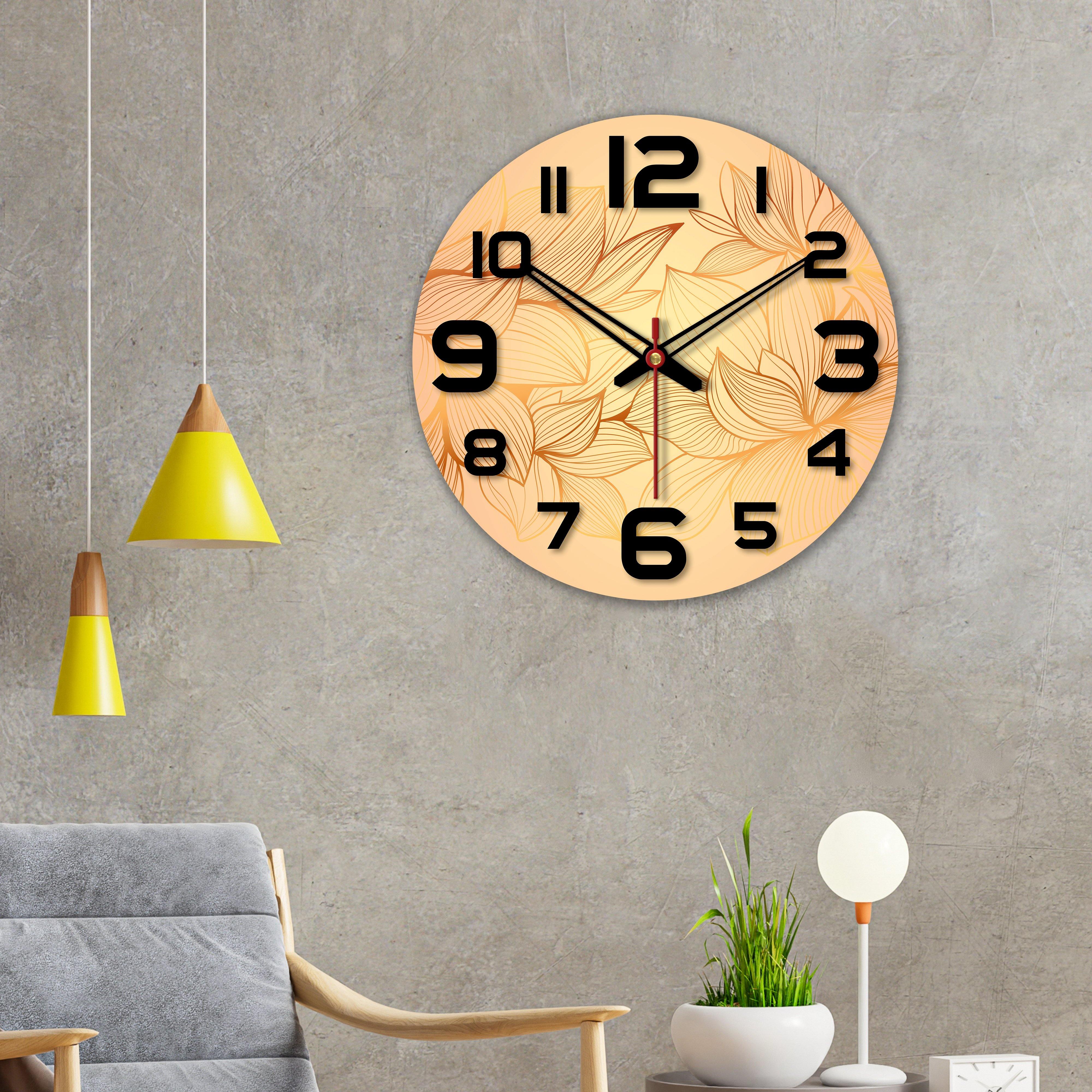 Flower Printed Wooden Wall Clock