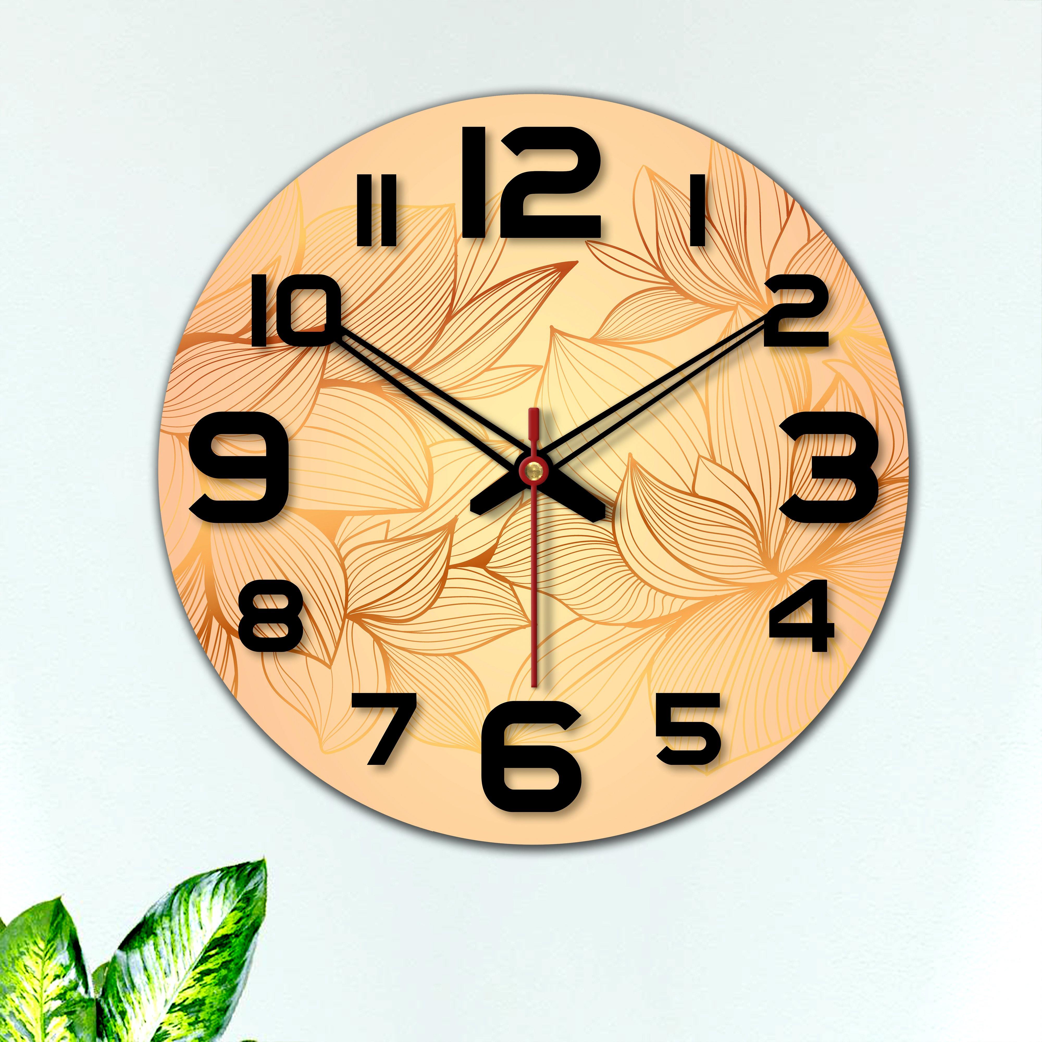 Flower Printed Wooden Wall Clock