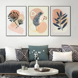 Flower & Leaves Floating Canvas Wall Painting Set of Three