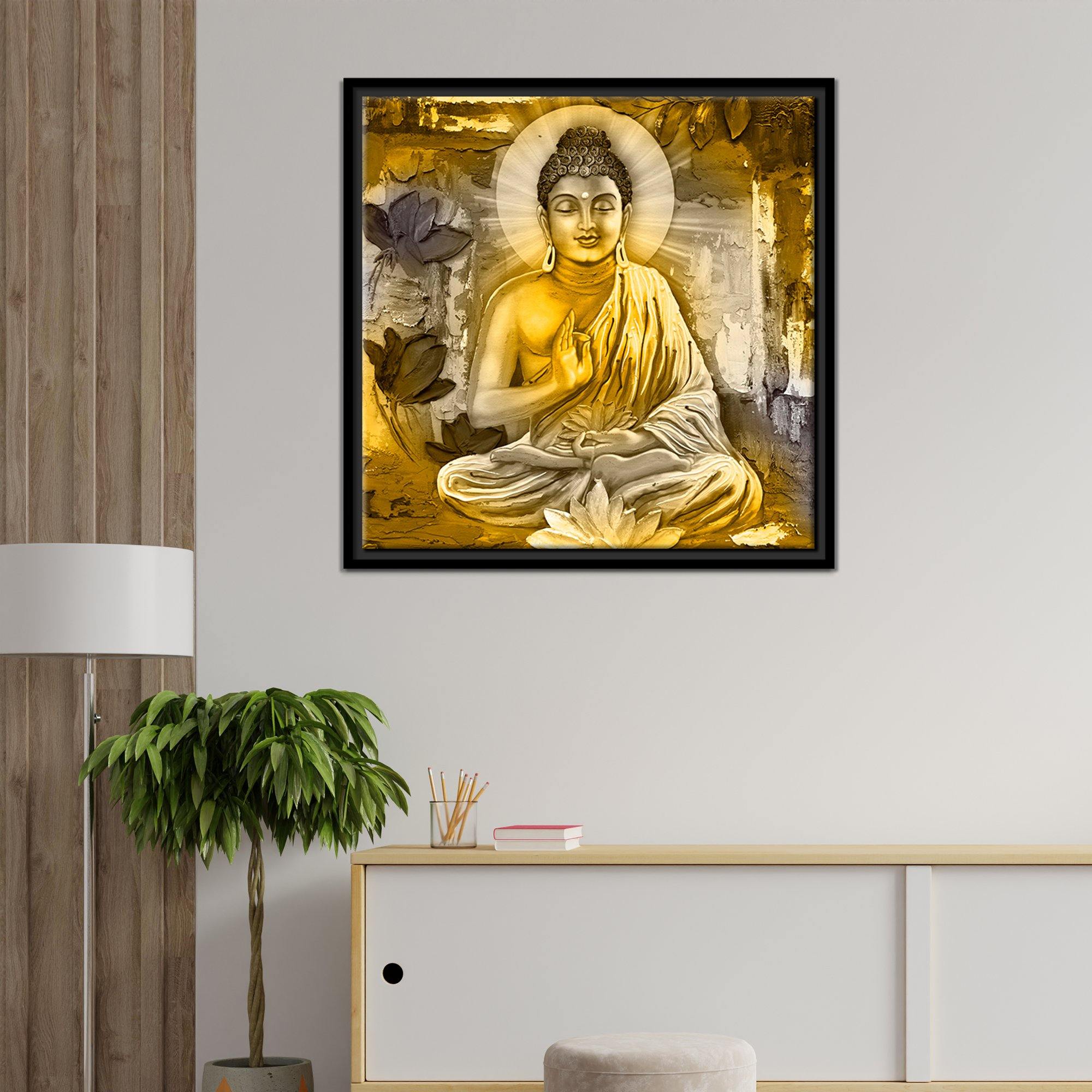 Gautam Buddha Canvas Religious Wall Painting Frame
