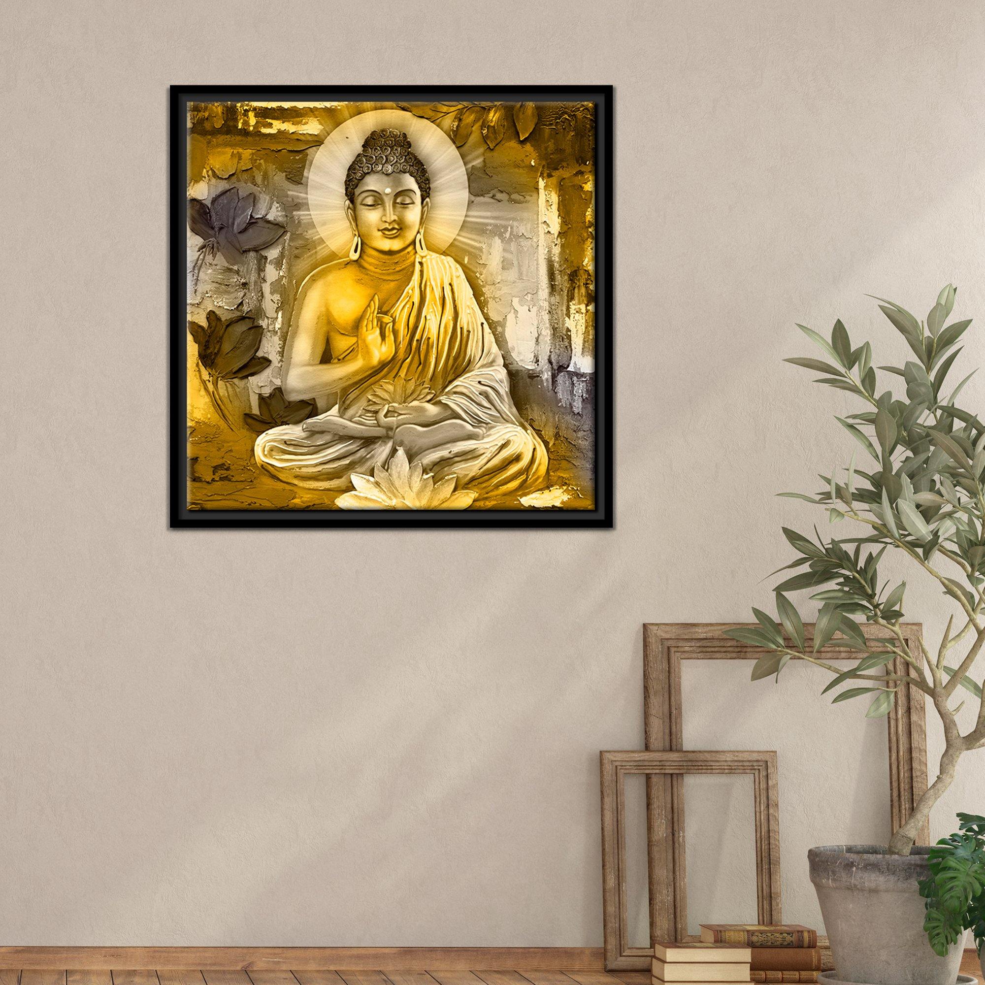 Gautam Buddha Floating Canvas Religious Wall Painting Frame