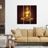 God Gautam Buddha Canvas Wall Painting of 3 Pieces