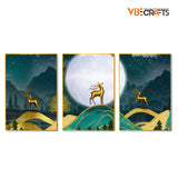 Golden Deer Floating Canvas Wall Painting Set of Three