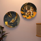 Golden Feather Ceramic Wall Hanging Plates Set of Two