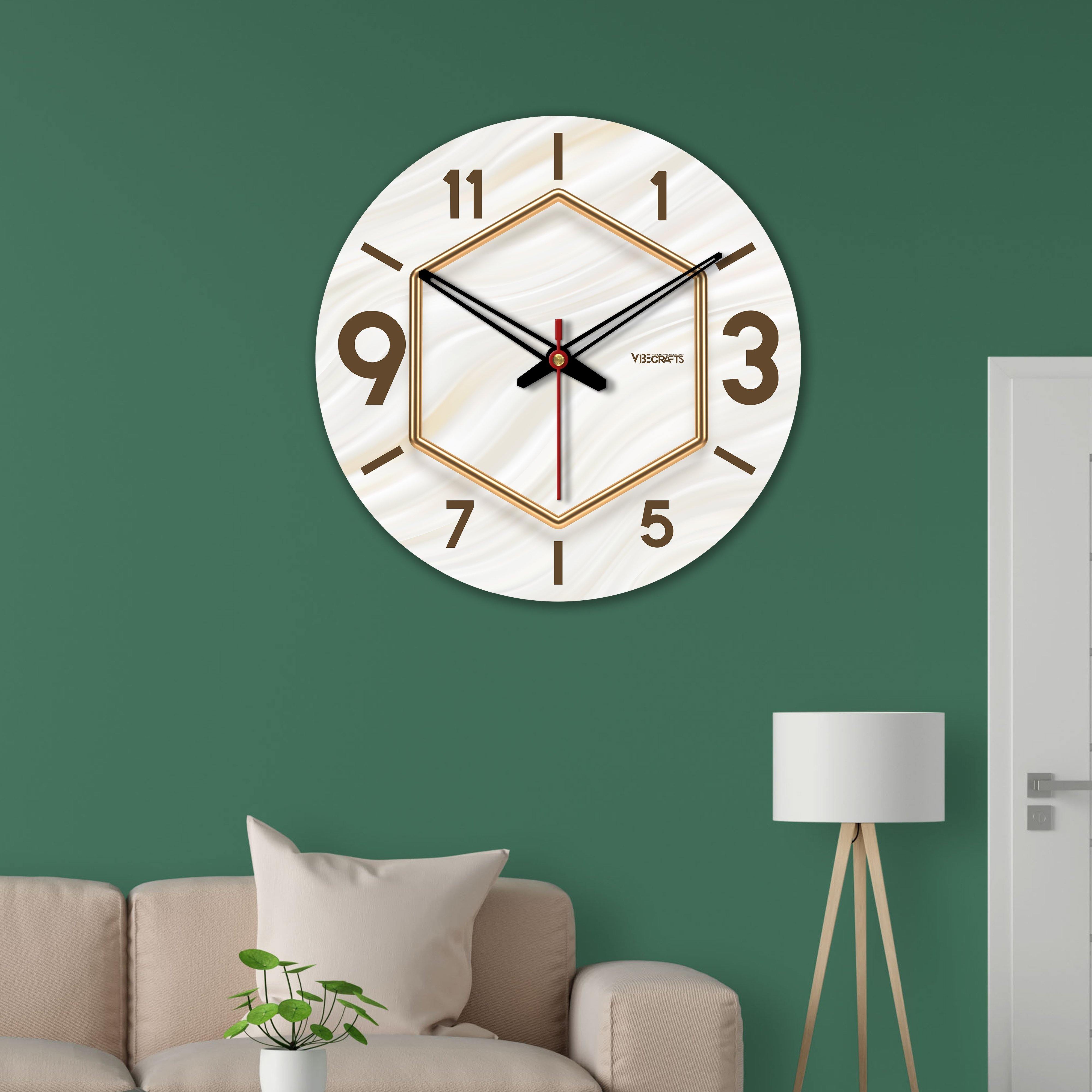 Golden Hexagon Design Wooden Wall Clock