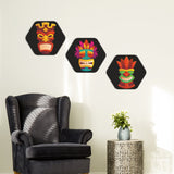 Premium 3 Pieces Hexagon Painting of Tiki Masks