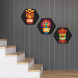 3 Pieces Hexagon Painting of Tiki Masks