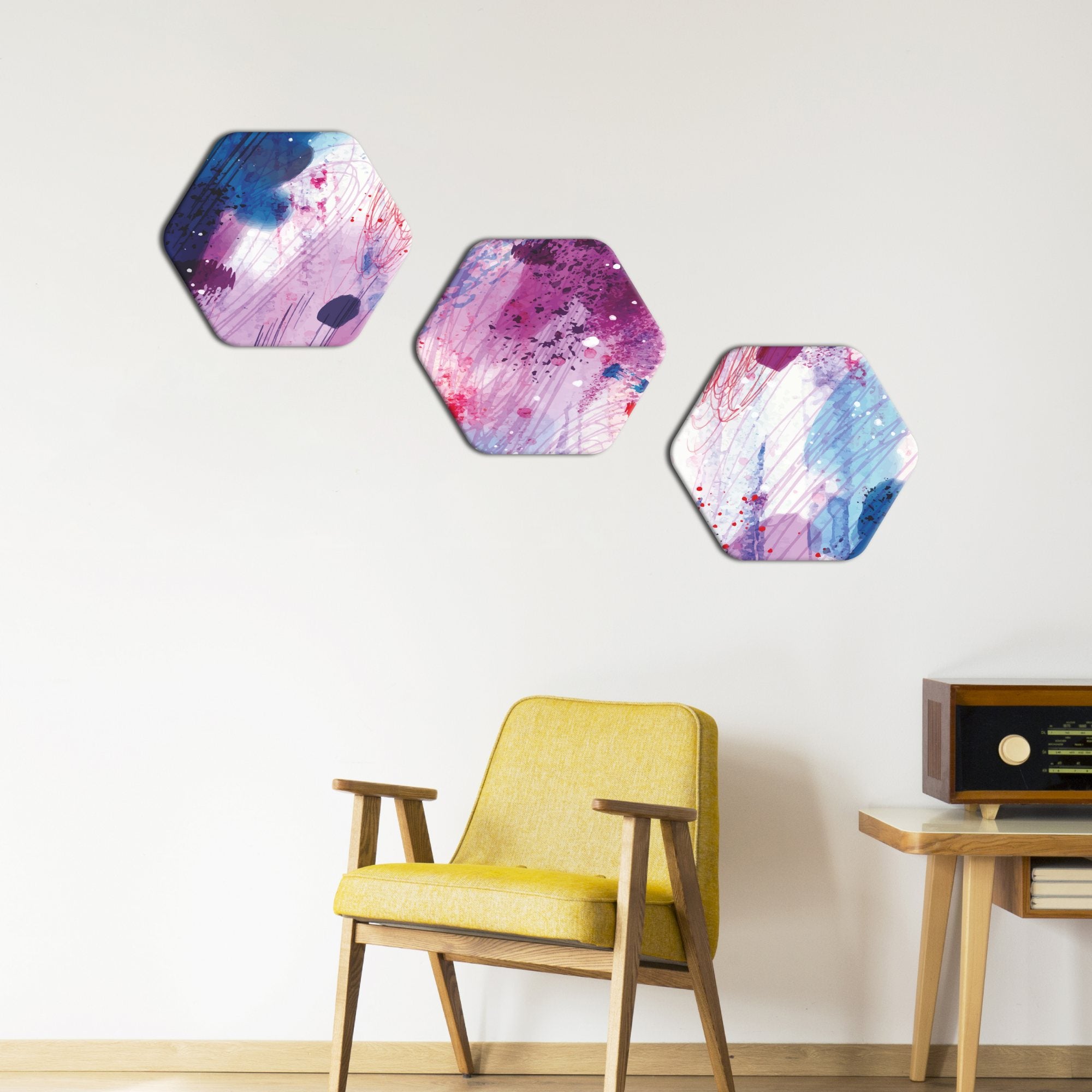 Colorful Abstract Art Hexagon Painting Set of 3