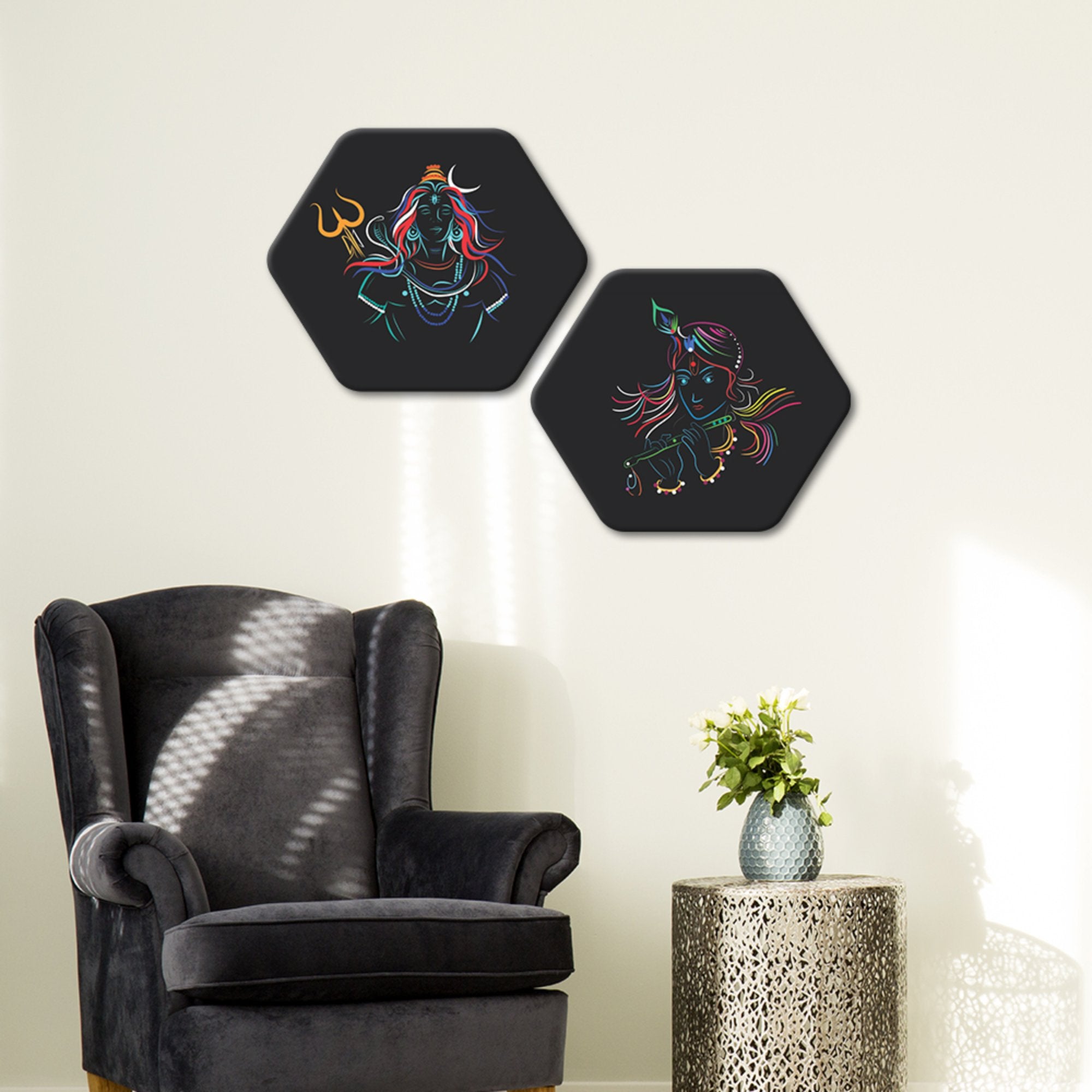 Spiritual Hexagon Wall Hanging Painting Set of 2 Pieces