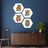 Hexagon 4 Pieces Premium  Painting of Owl