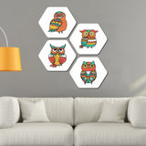 Hexagon 4 Pieces Premium  Painting of Owl