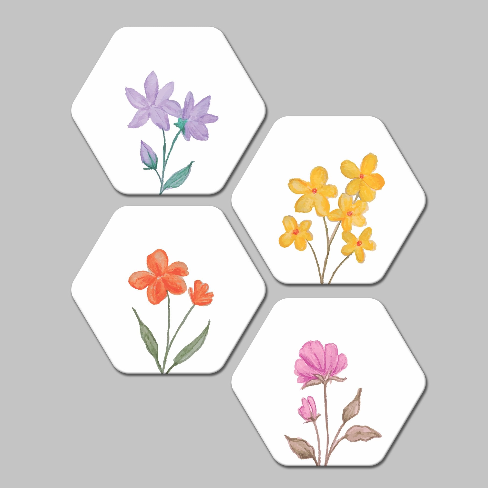 Flowers Hexagon Painting sets of 4