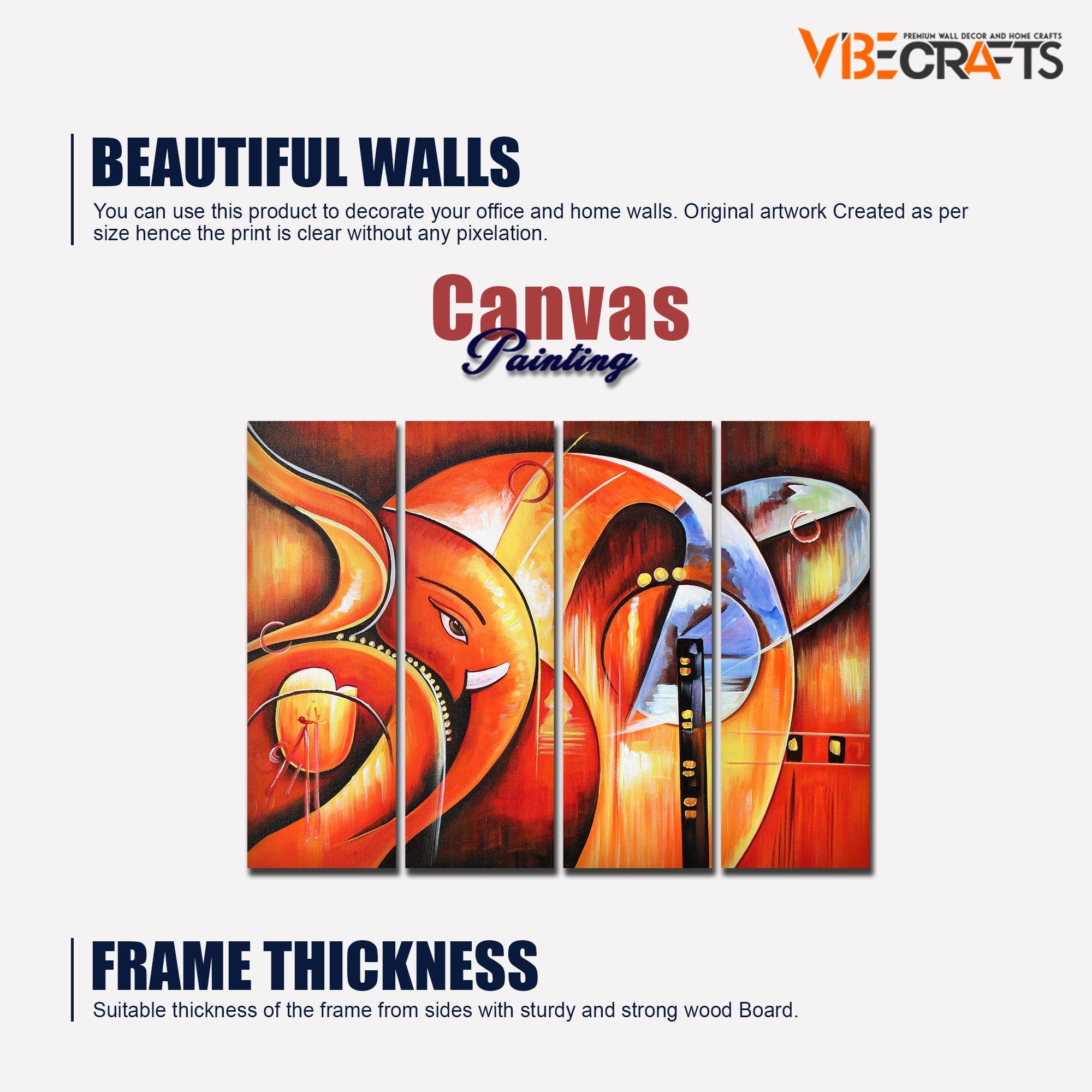 Hindu Lord Ganesha Wall Painting of 4 Pieces