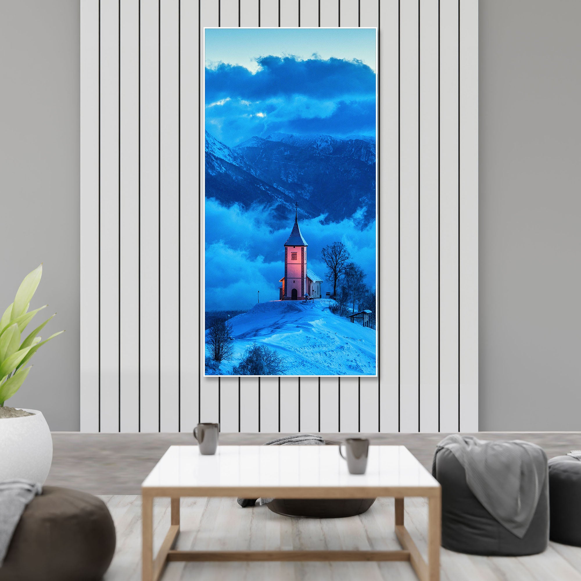 House on Mountain Floating Canvas Wall Painting