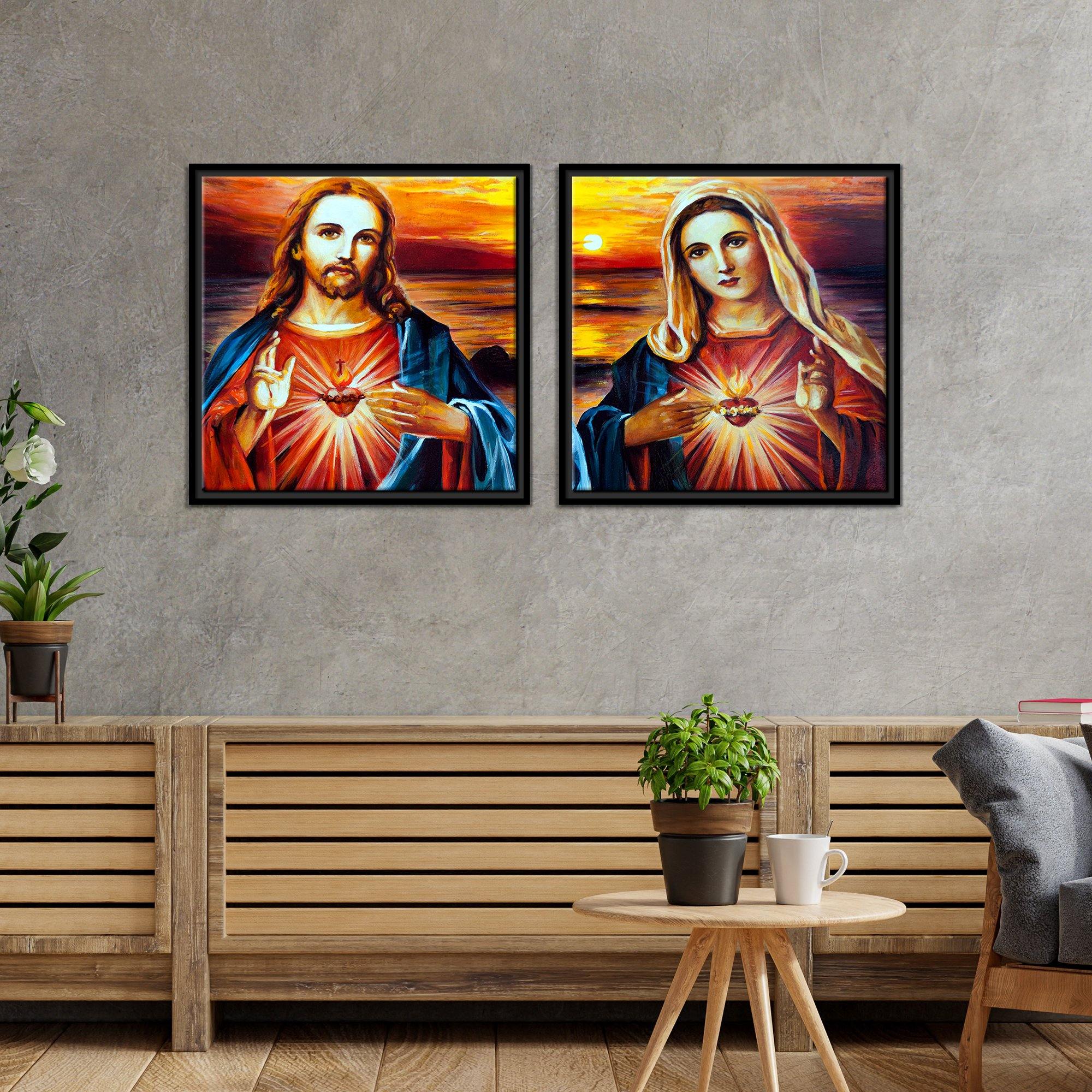 Jesus Christ and Mary Wall Painting of Two Pieces Floating Frame