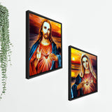 Jesus Christ and Mary Wall Painting of 2 Pieces Floating Frame