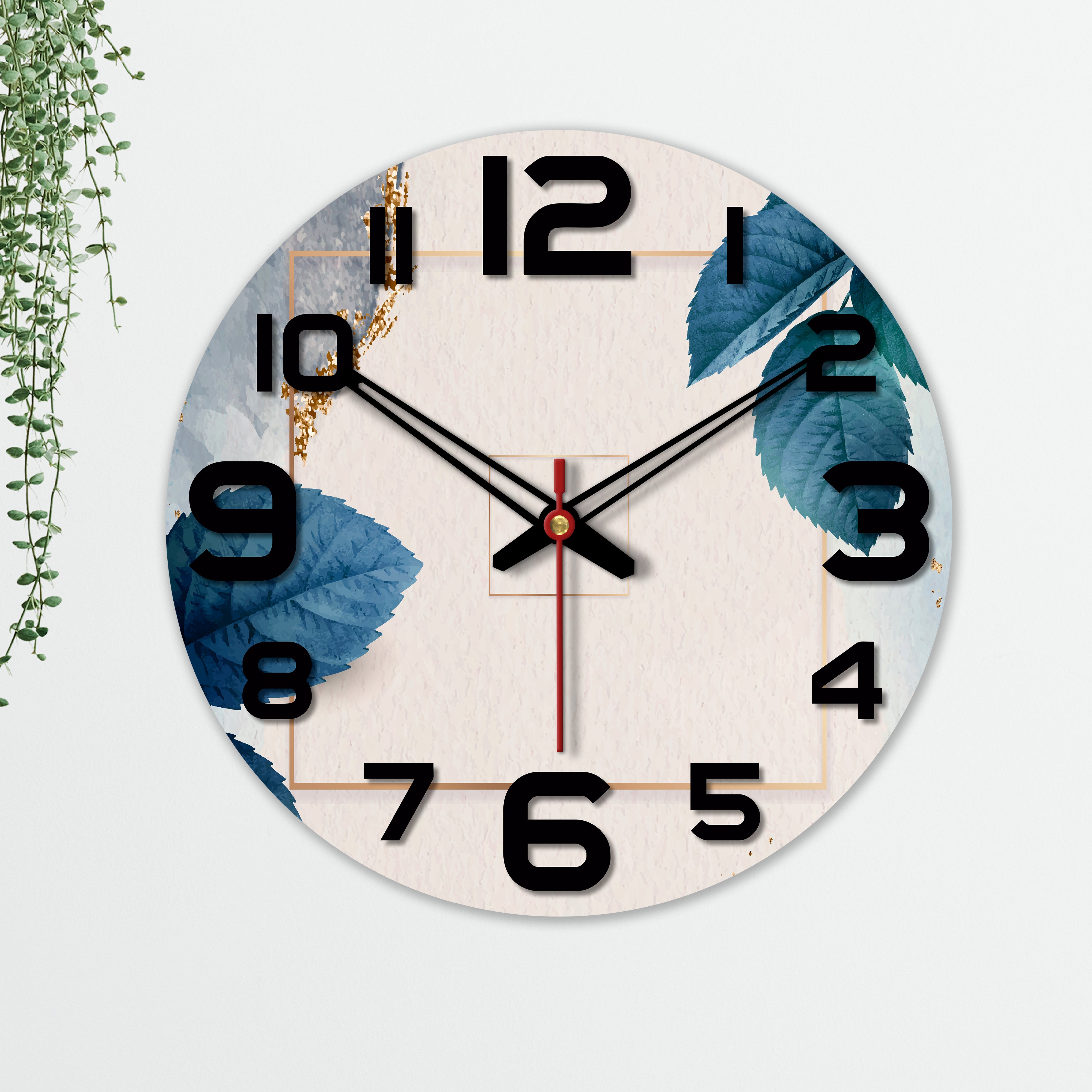 Leaves Printed Wooden Wall Clock