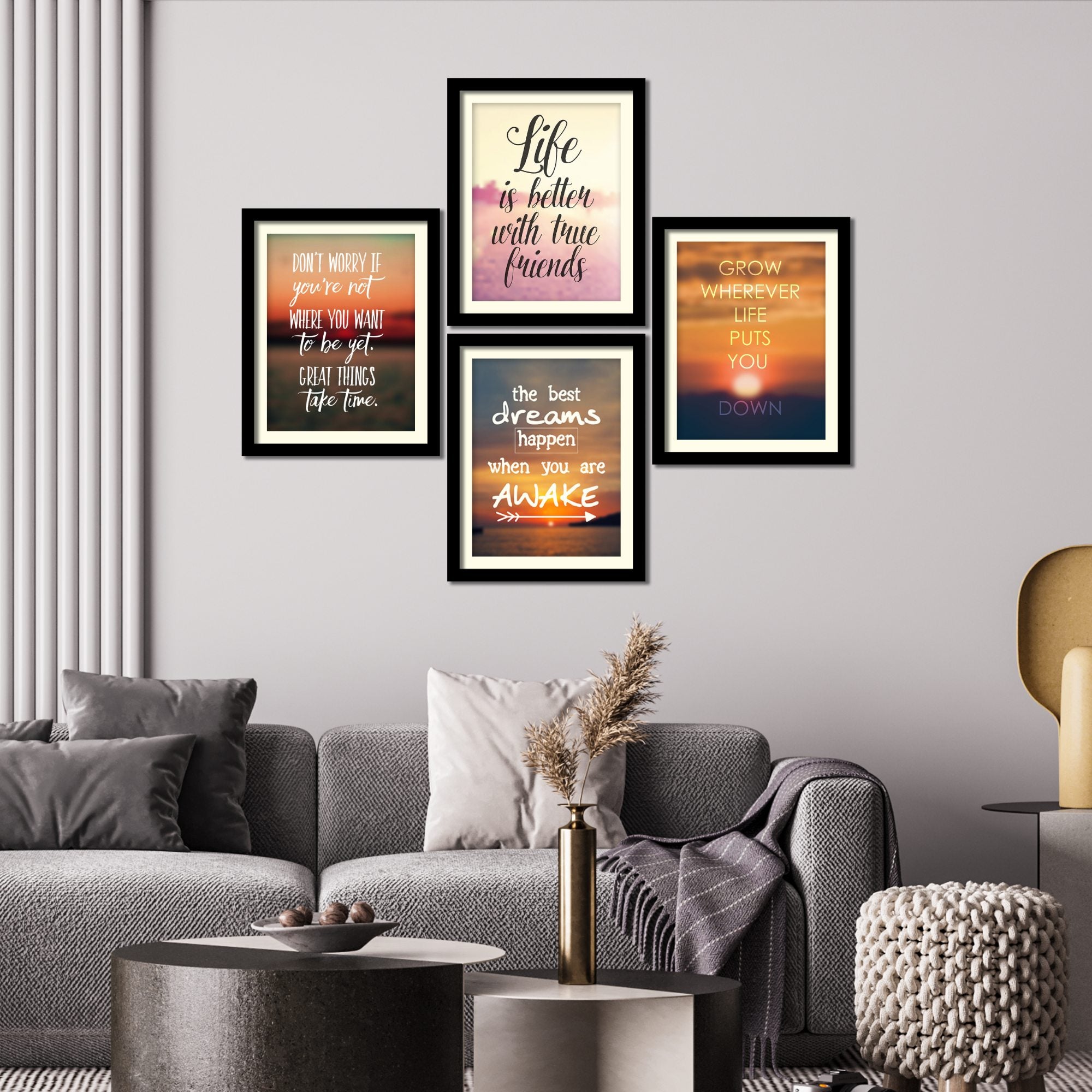 Life is Better with Motivational Quotes Premium Wall Frame Set of Four