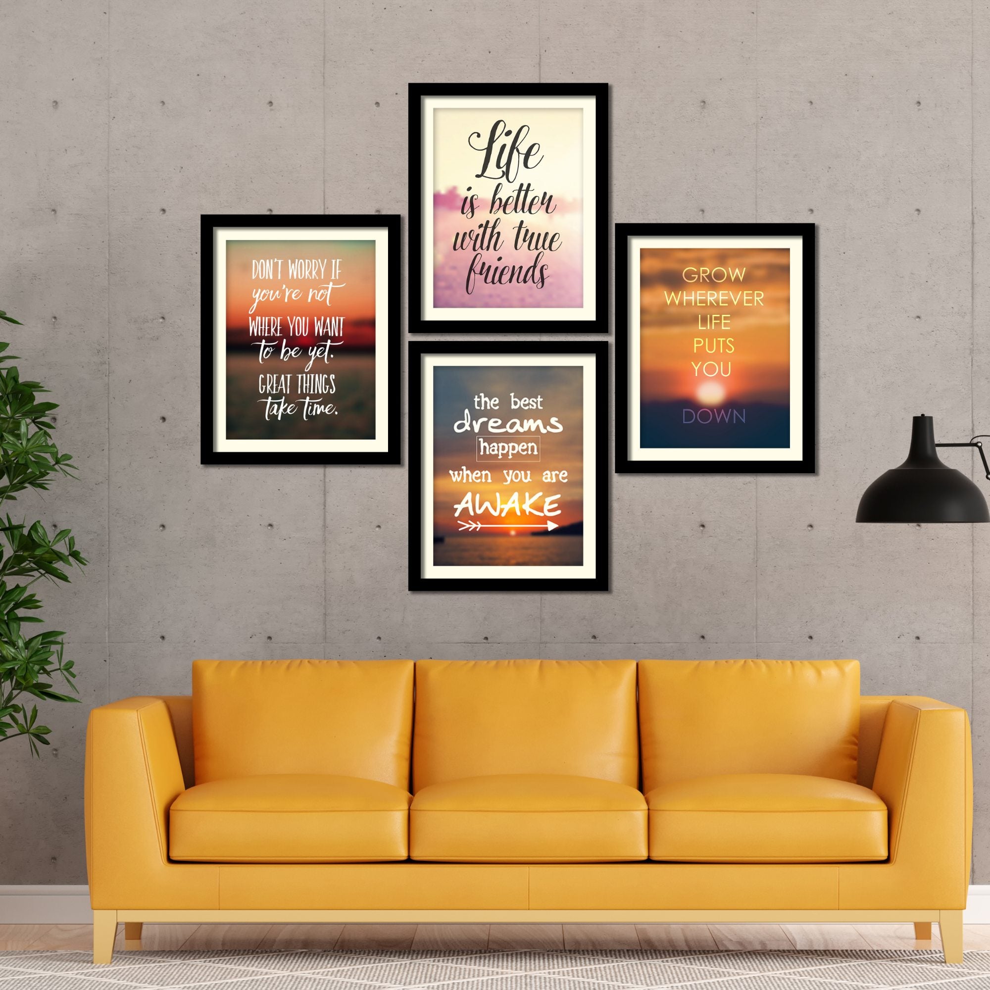 Life is Better with Motivational Quotes Premium Wall Frame Set of Four