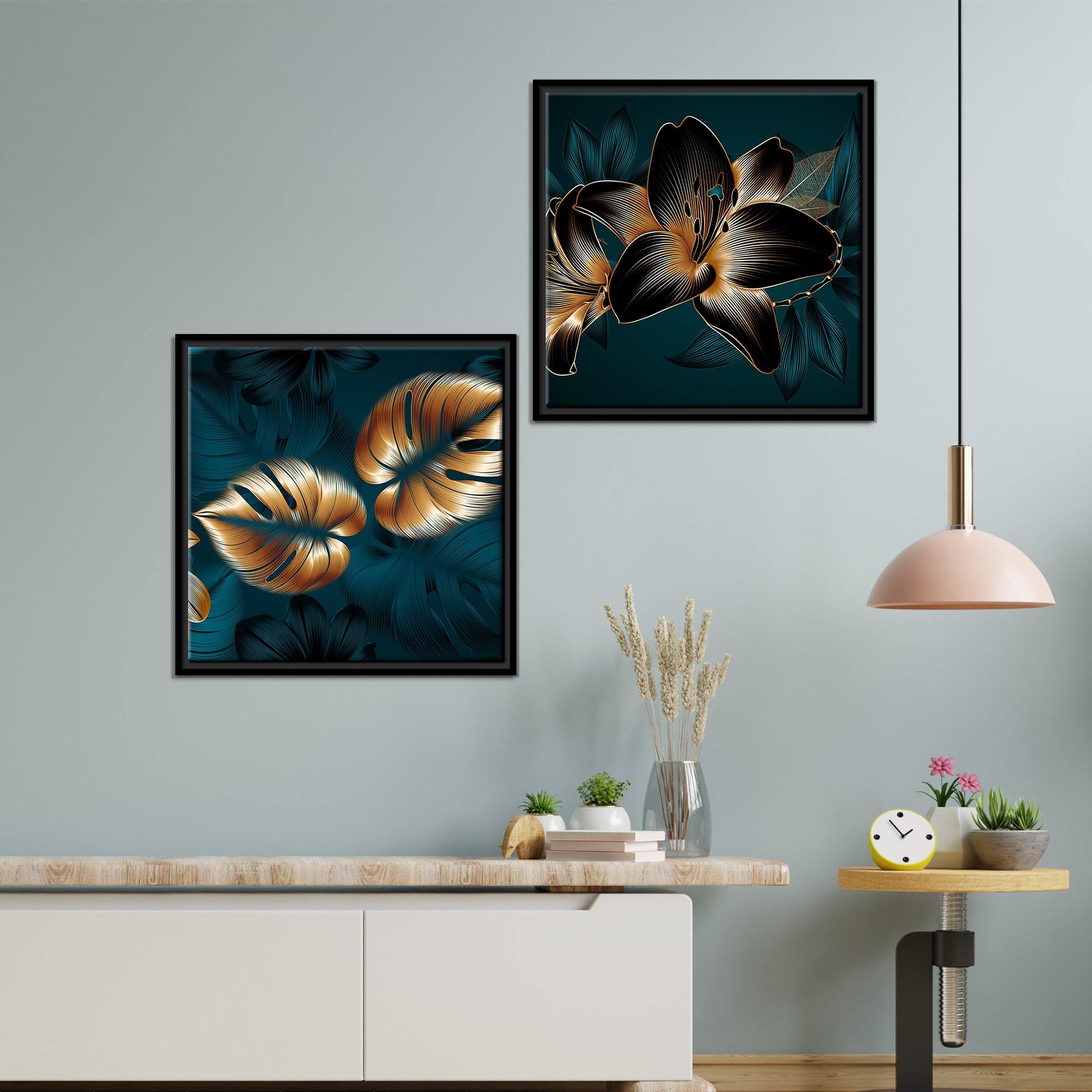 Lily Flower Canvas Wall Painting of Two Pieces Floating Frame