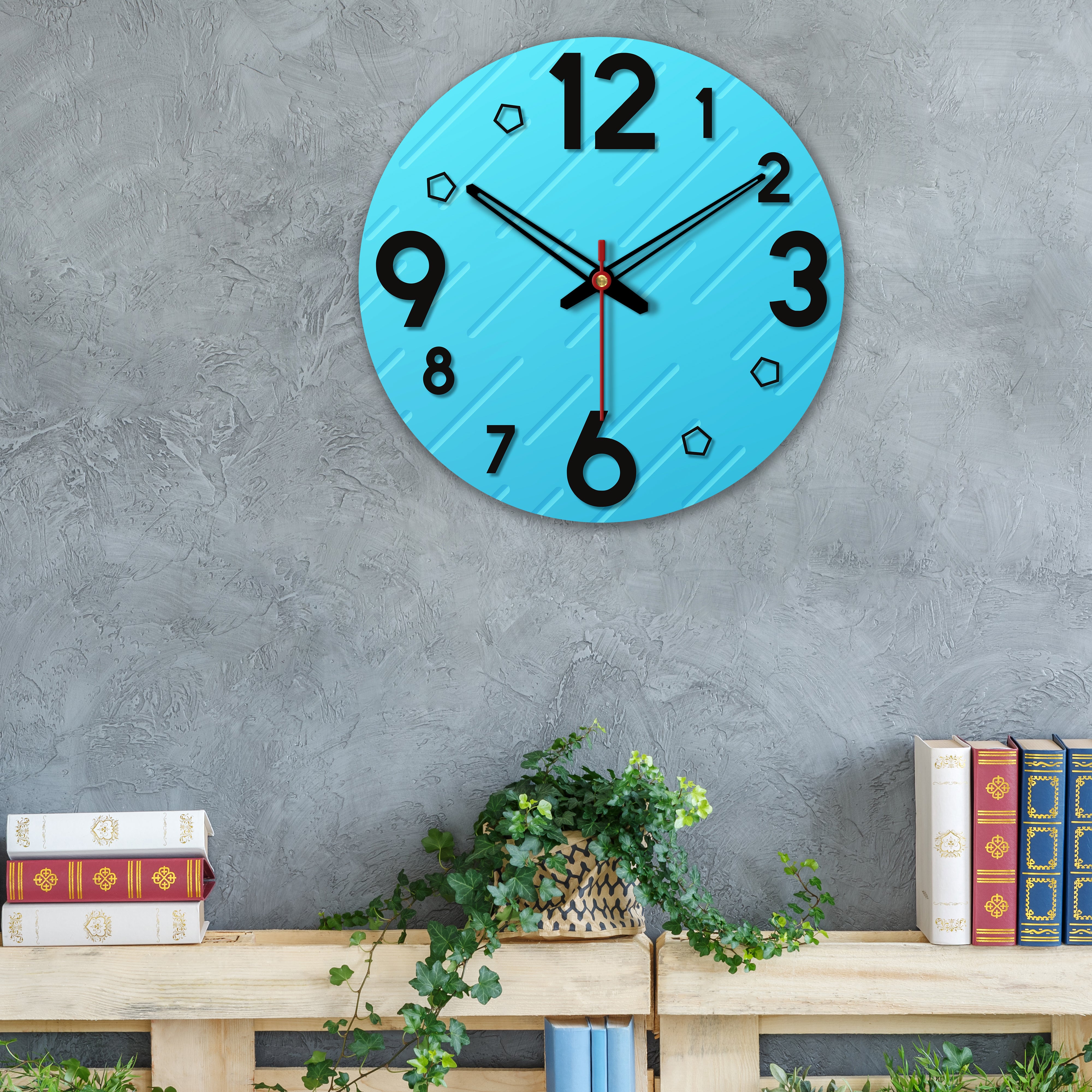 Lines on Blue Print Wooden Wall Clock