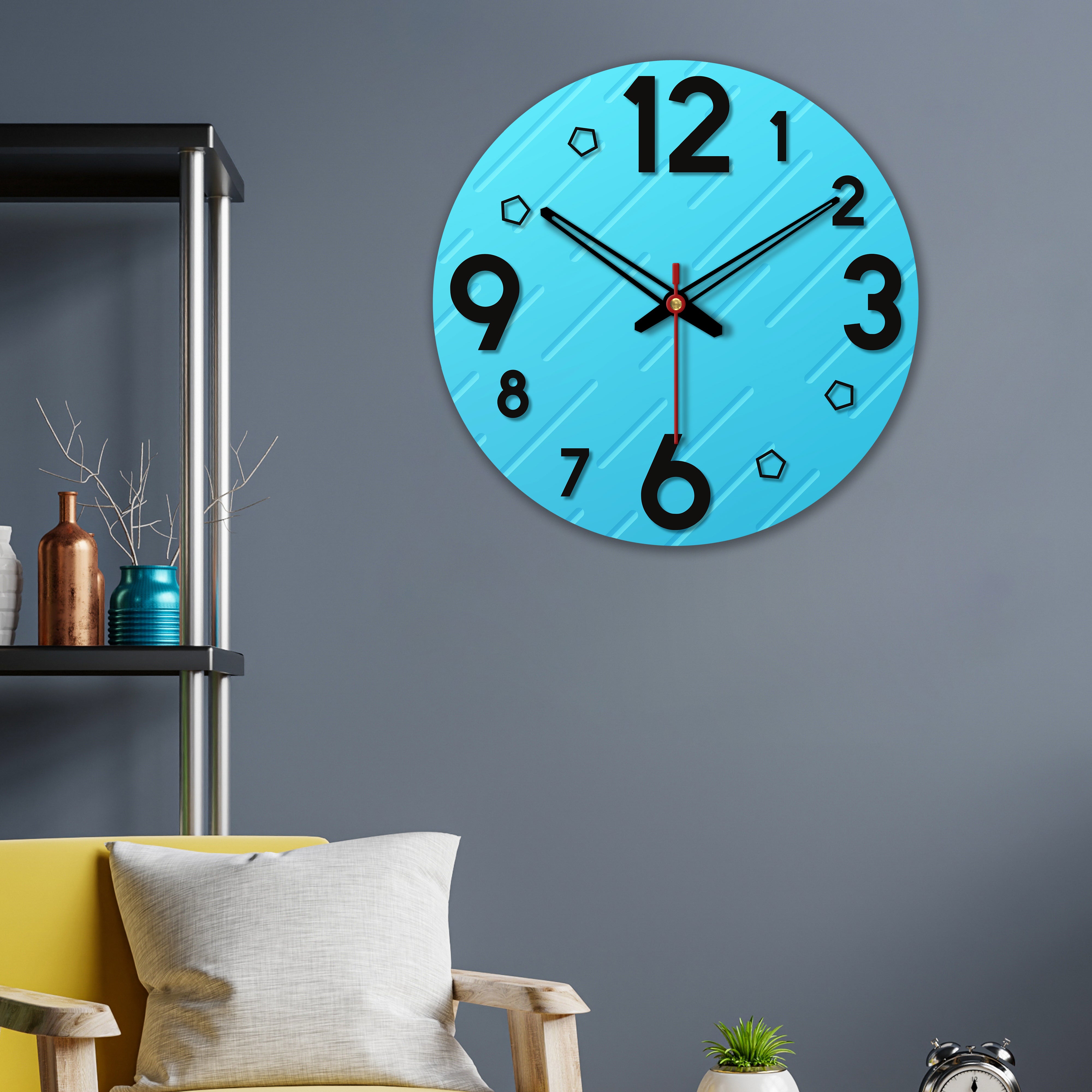 Lines on Blue Print Wooden Wall Clock
