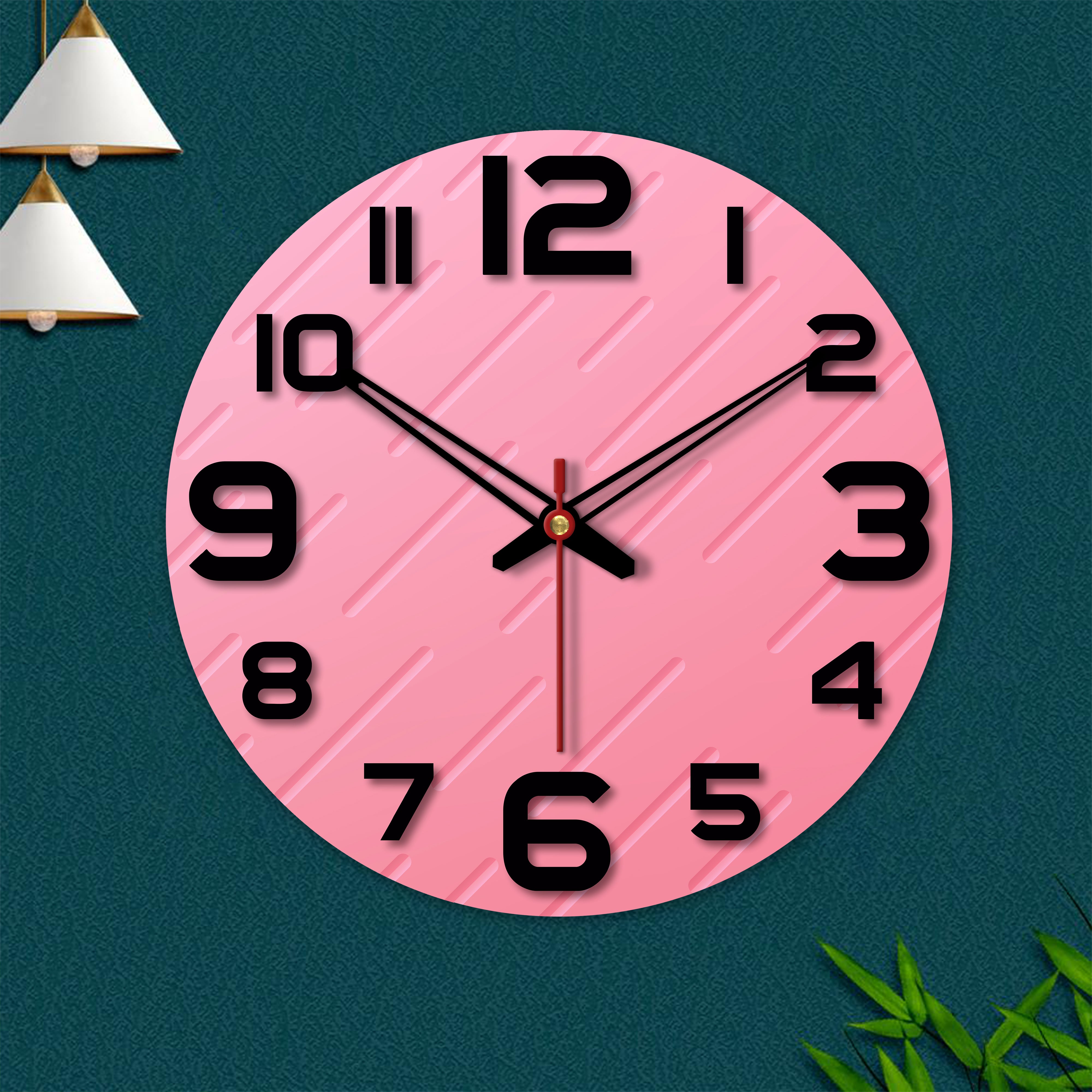Lines on Pink Print Wooden Wall Clock