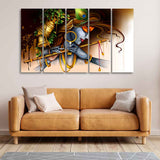 Lord Krishna Playing Bansuri Canvas Wall Painting of 5 Pieces
