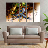 Lord Krishna Playing Bansuri Canvas Wall Painting of 5 Pieces
