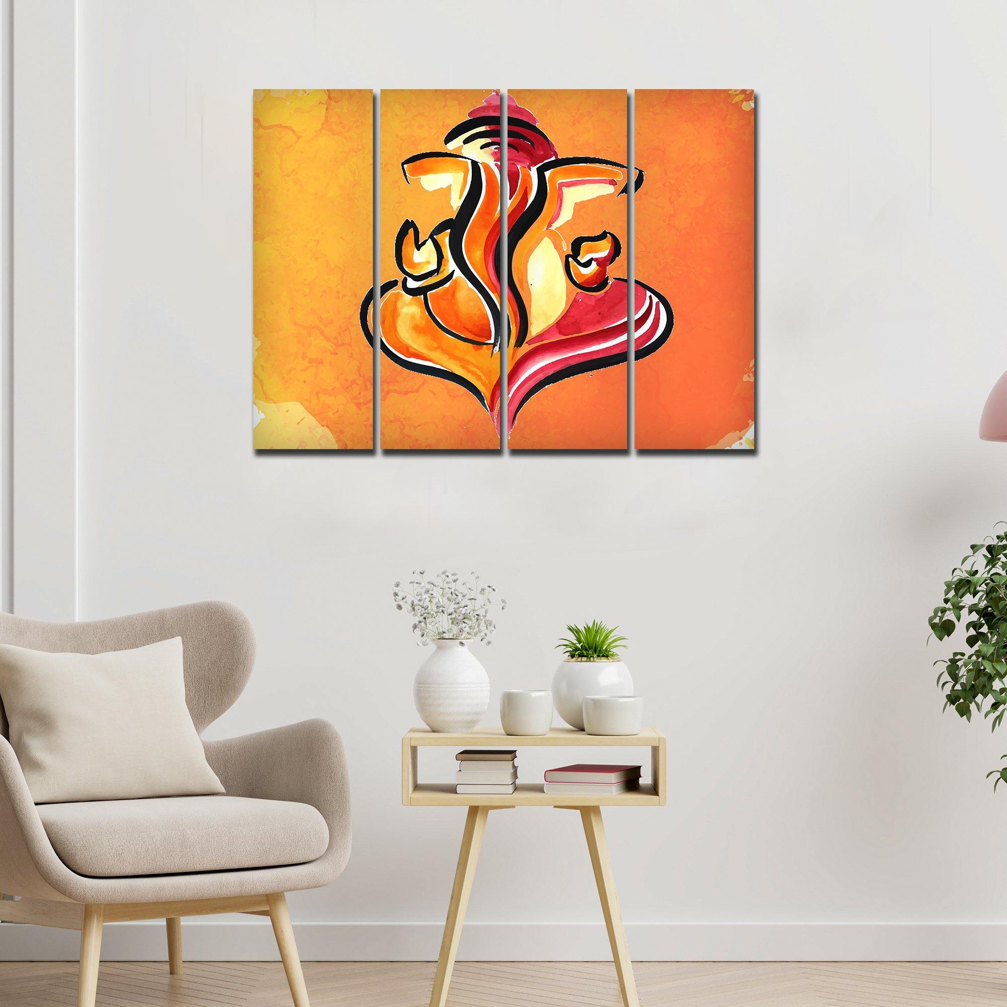 Lord Ganesha Abstract Art Canvas Wall Painting Set of Four