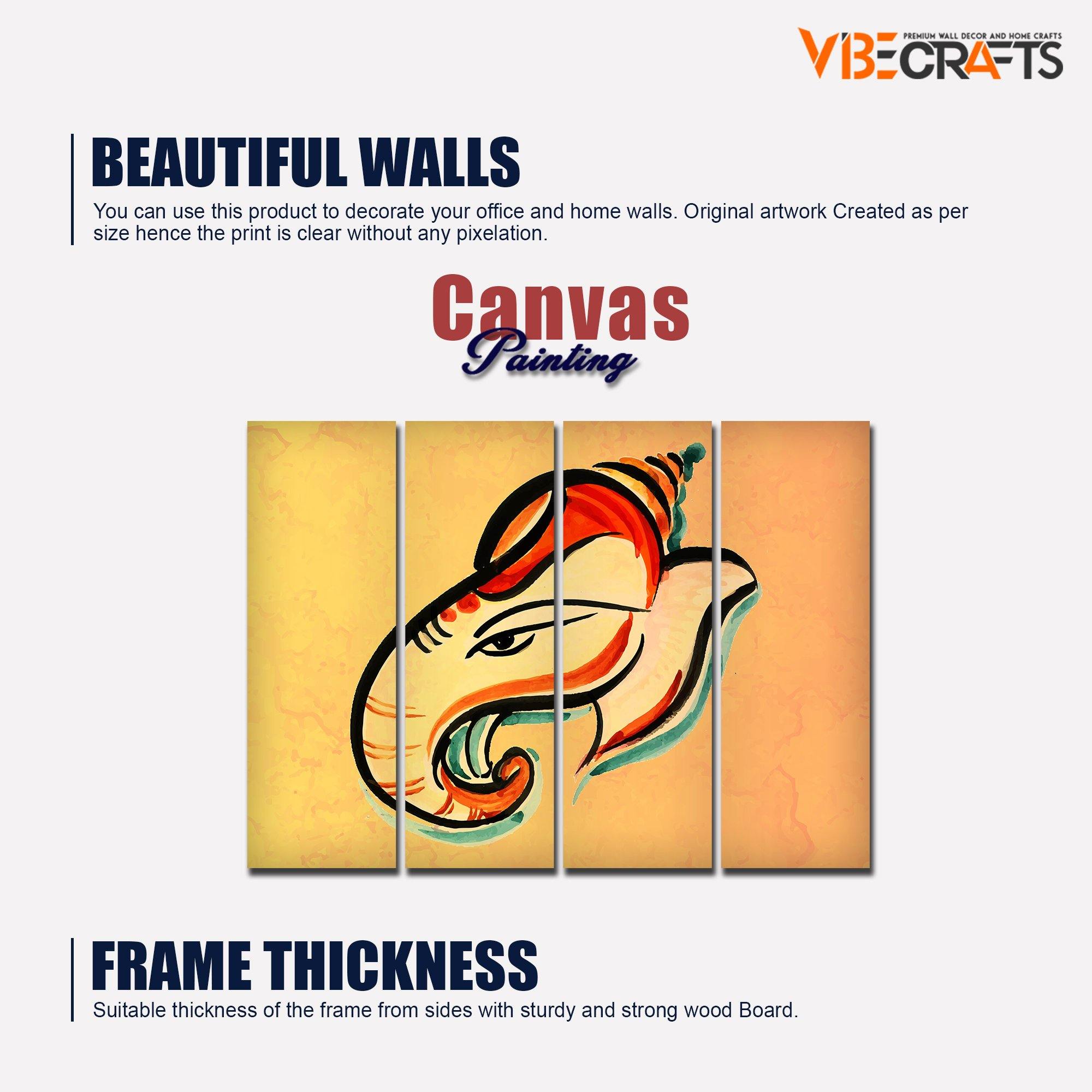 Lord Ganesha Head Abstract Art Canvas Wall Painting Set of 4