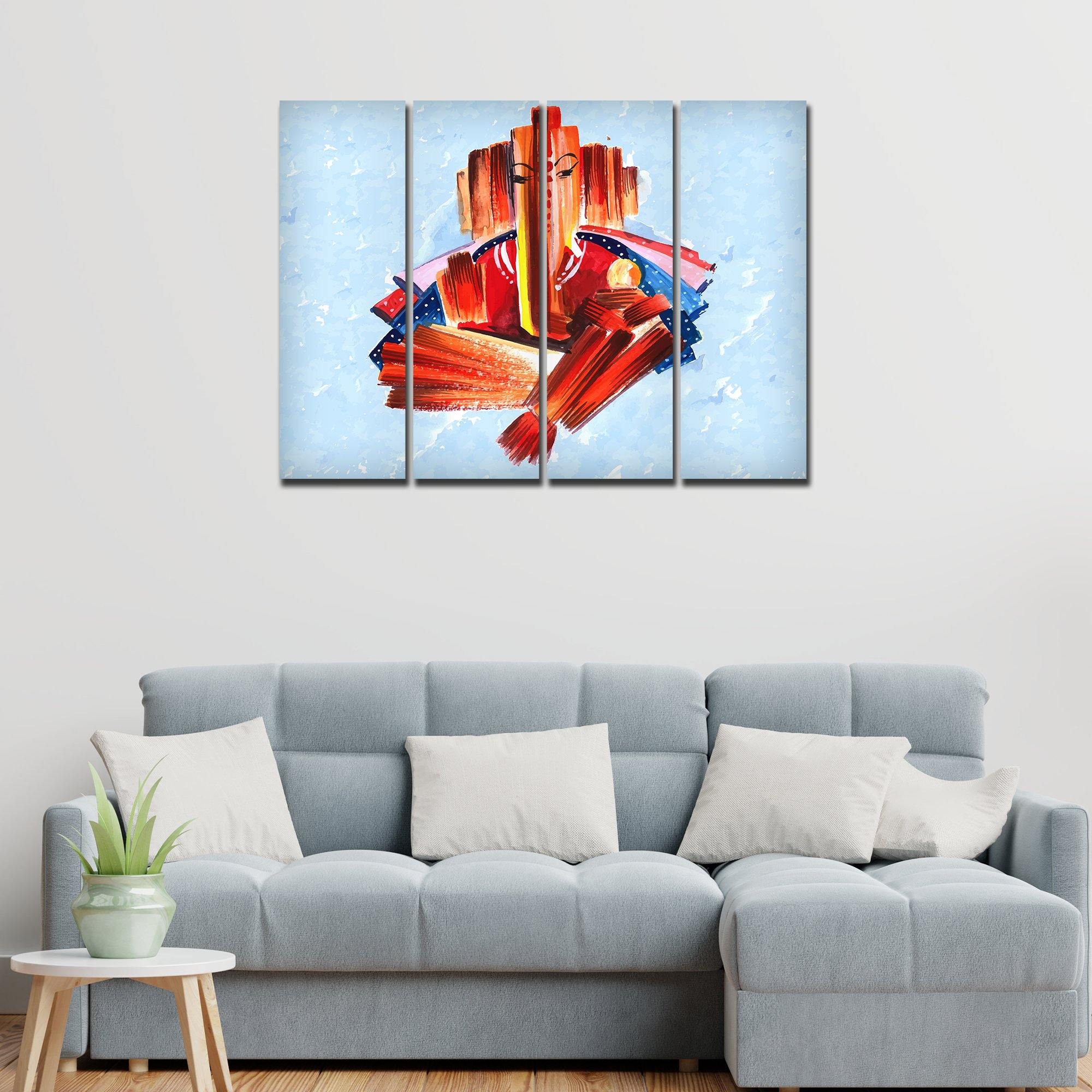 Lord Ganesha Modern Art Canvas Wall Painting Set of Four