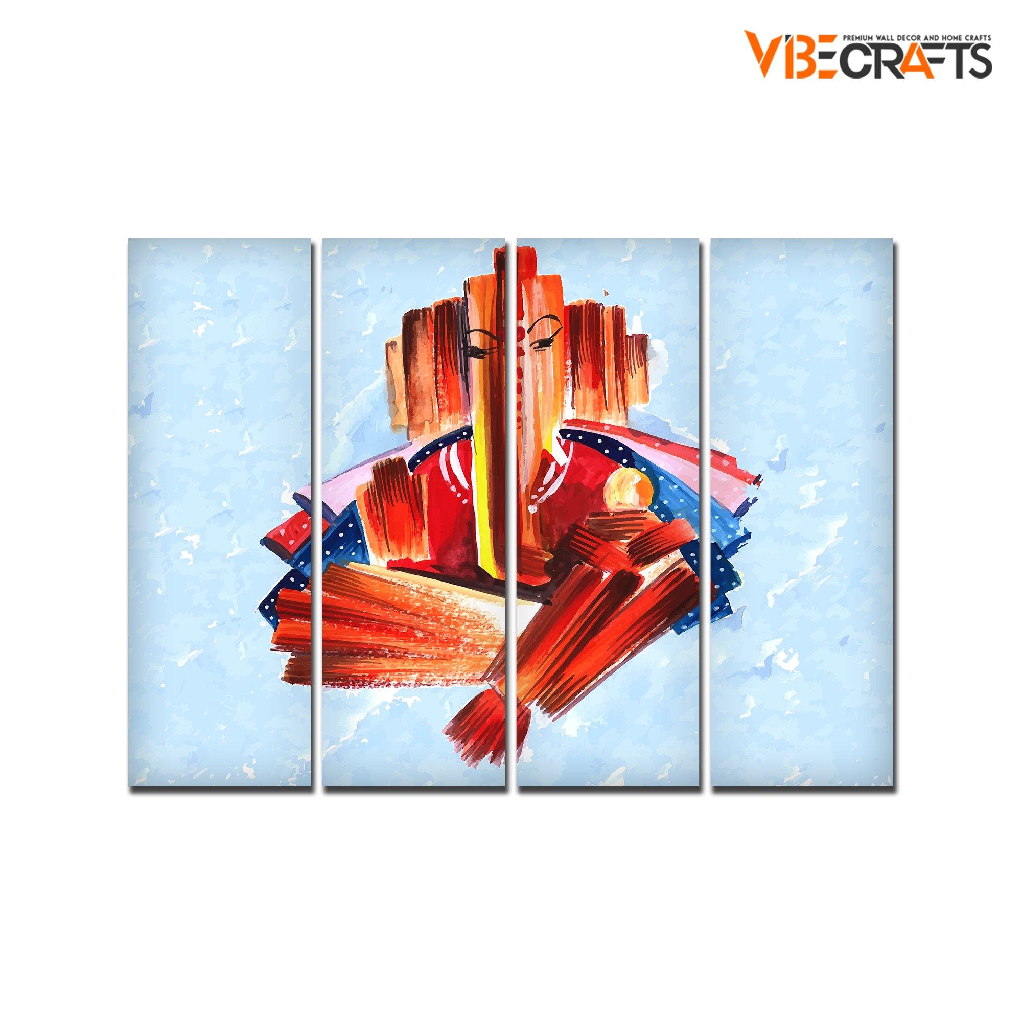 Lord Ganesha Modern Art Canvas Wall Painting Set of Four
