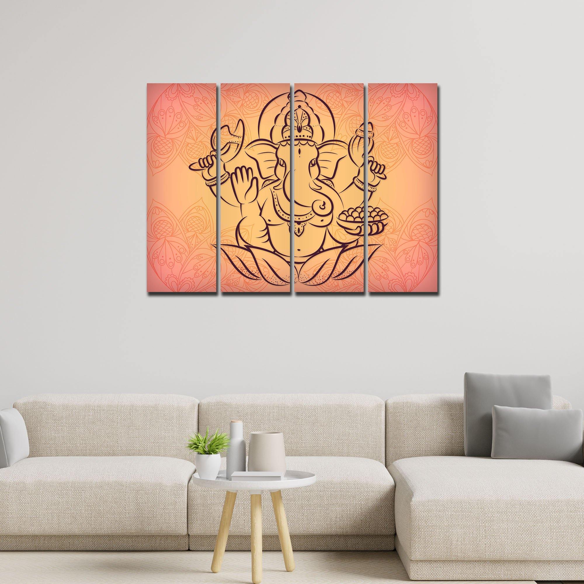Lord Ganesha Wall Painting of Four Panels