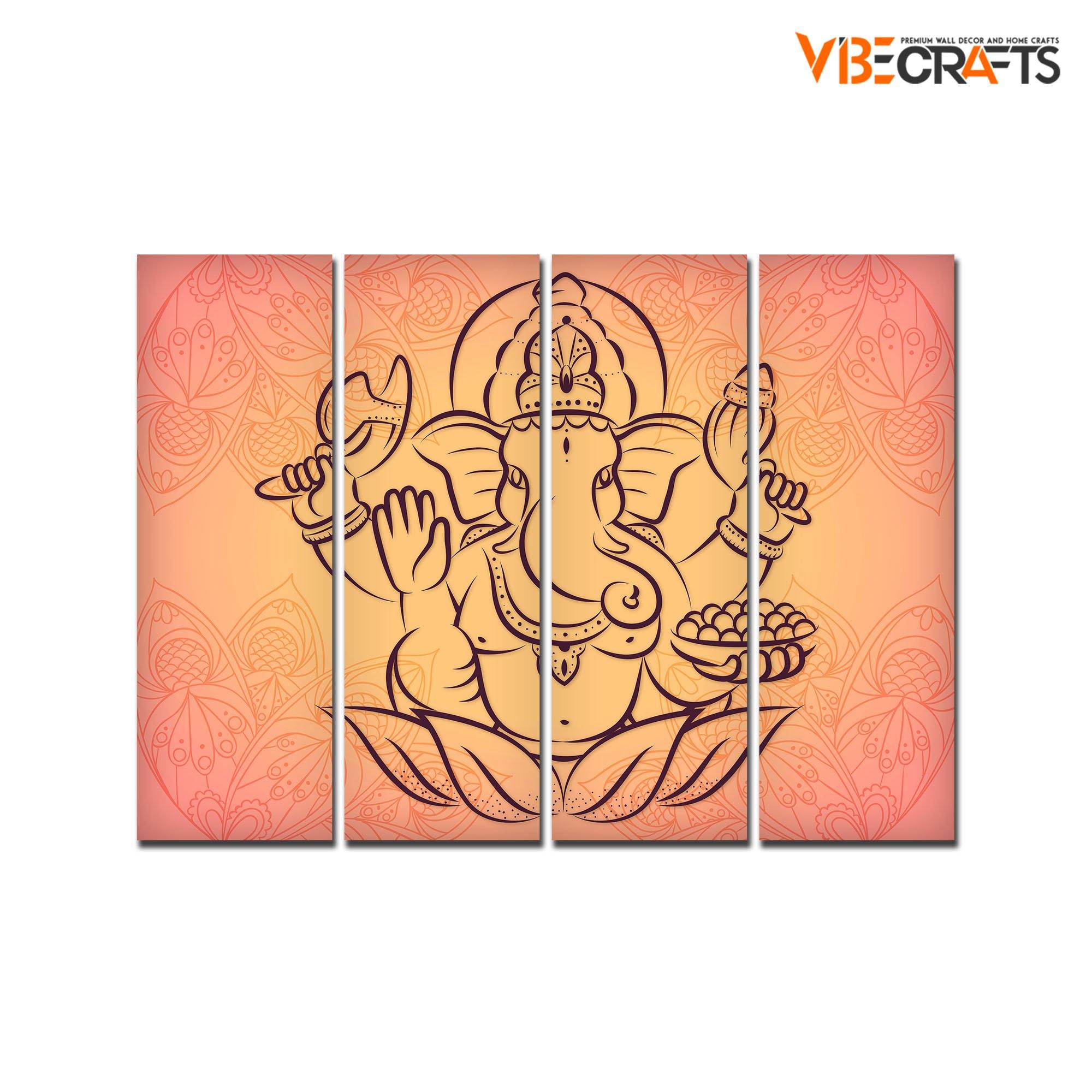 Lord Ganesha Wall Painting of Four Panels